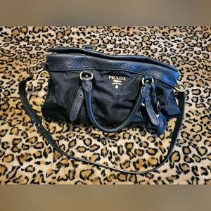 Prada Black Nylon and Leather Tessuto Satchel